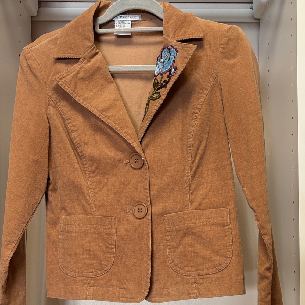 Vintage La Belle Tan Blazer with Floral Embroidery - medium